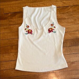 Embroidered Floral White Tank Top